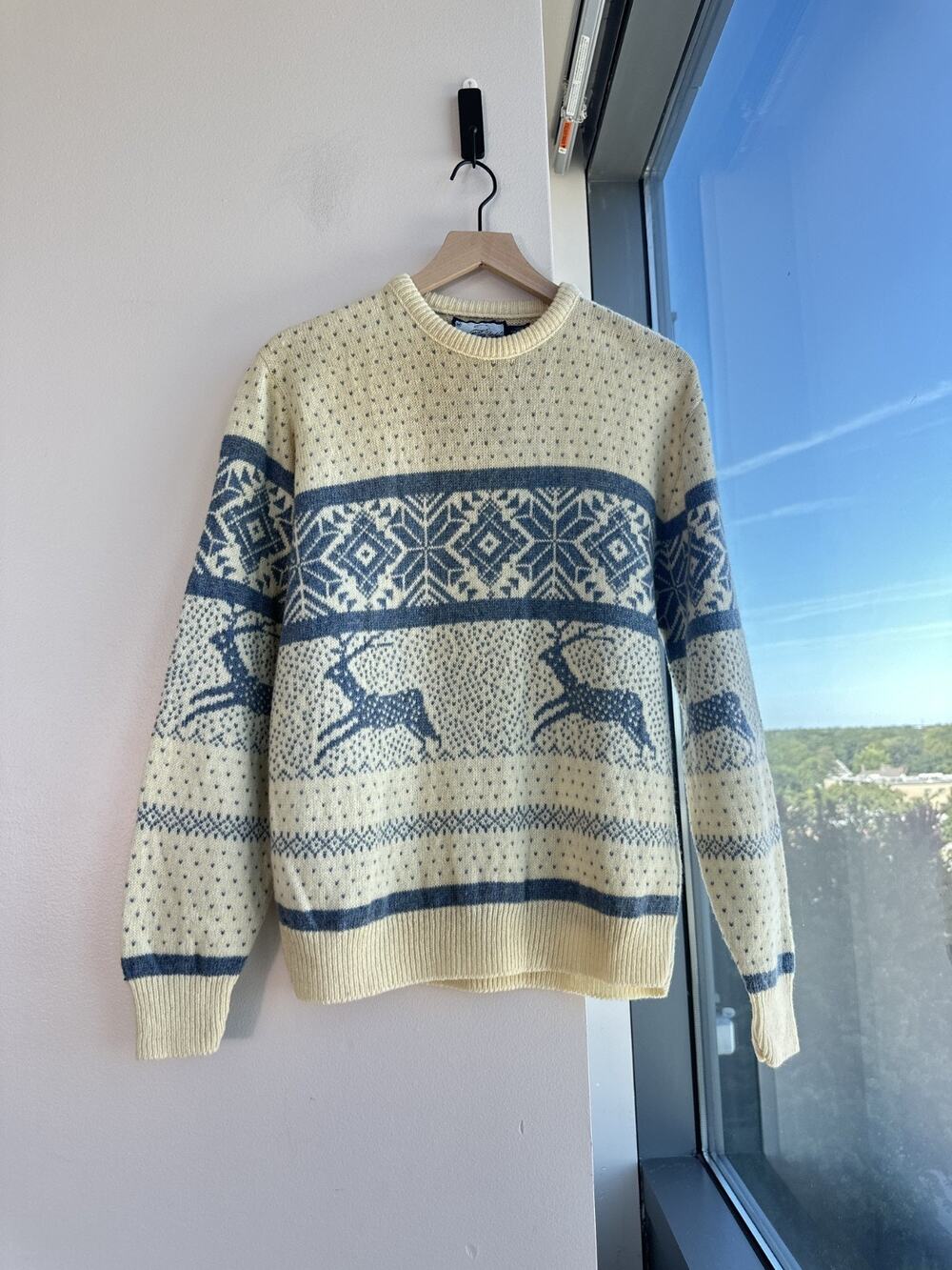 Vintage Fieldmaster 100% Shetland Wool Reindeer Grandpa-core Sweater Ivory M NWT